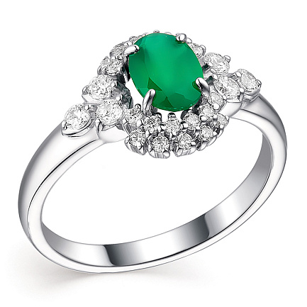 Кольцо из серебра с агатом, фианитами