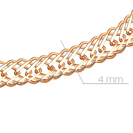 Браслет автомат из красного золота, плетение тройной ромб