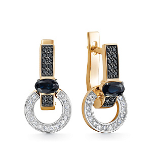 Серьги из красного золота с бриллиантами, сапфирами