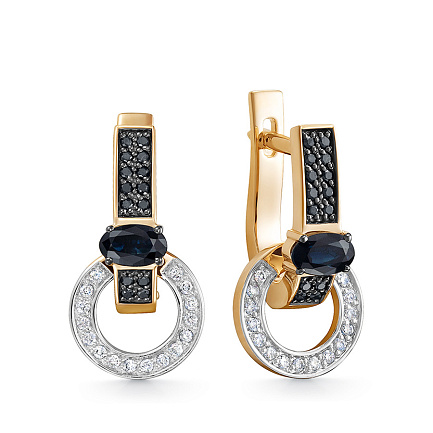 Серьги из красного золота с бриллиантами, сапфирами