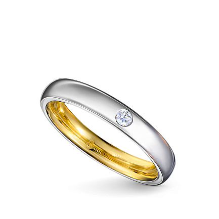 Кольцо обручальное из комбинированного золота с бриллиантом
