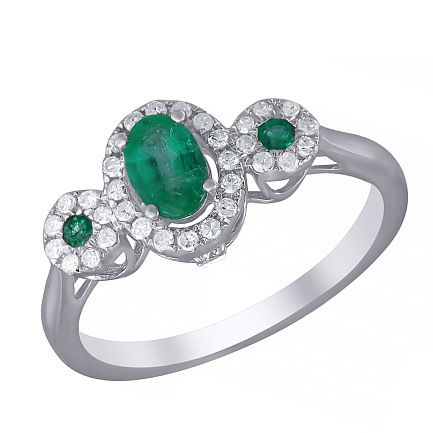 Кольцо из белого золота с бриллиантами, изумрудом