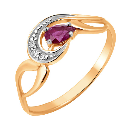 Кольцо из красного золота с бриллиантами, рубином