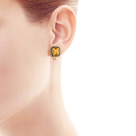 Серьги с английским замком из желтого золота с цитрином