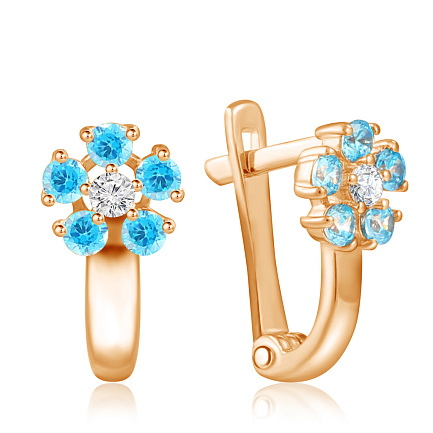 Серьги детские из красного золота с фианитом