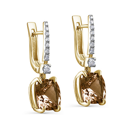 Серьги с английским замком из желтого золота с бриллиантами