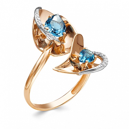 Кольцо из комбинированного золота с бриллиантами, топазом