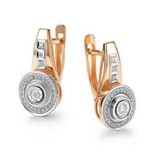 Серьги с английским замком из красного золота с бриллиантом