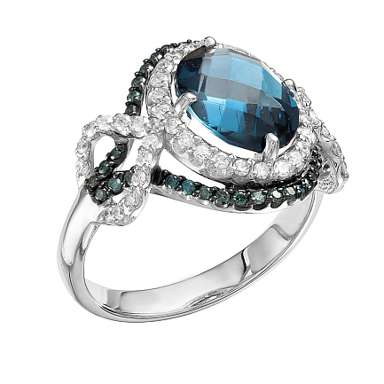 Кольцо из белого золота с бриллиантами, топазом