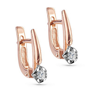 Серьги с английским замком из красного золота с бриллиантами