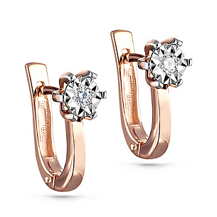 Серьги с английским замком из красного золота с бриллиантами