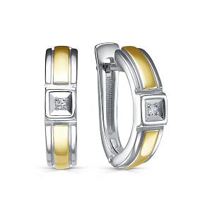 Серьги с английским замком из серебра с бриллиантами