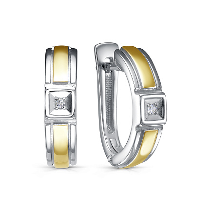 Серьги с английским замком из серебра с бриллиантами