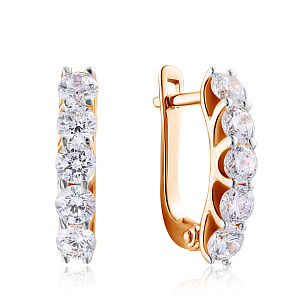 Серьги с английским замком из красного золота с фианитом