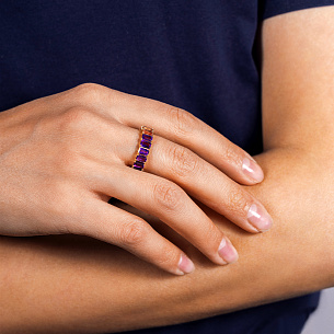 Кольцо из желтого золота с аметистами, турмалинами