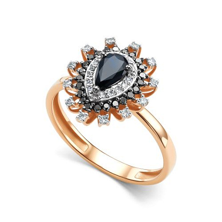 Кольцо из красного золота с бриллиантами, сапфиром