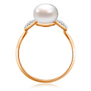 Кольцо из красного золота с жемчугом, фианитом