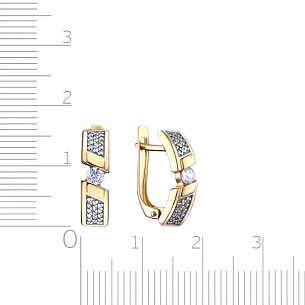 Серьги с английским замком из желтого золота с фианитом