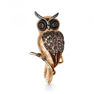 Брошь из серебра с золочением, фианитом и эмалью