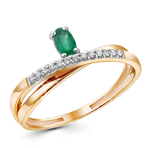 Кольцо из красного золота с бриллиантами, изумрудом