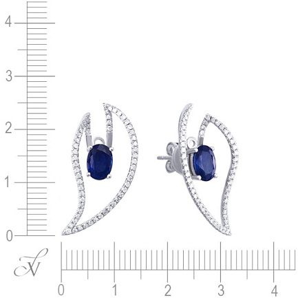 Пусеты из белого золота с бриллиантами, сапфирами