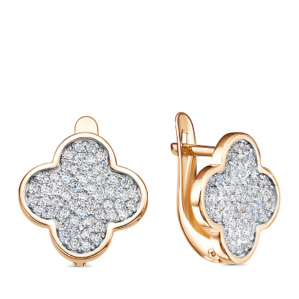 Серьги с английским замком из красного золота с фианитами