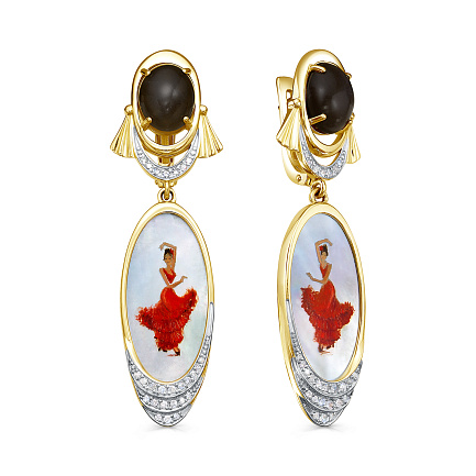 Серьги с английским замком из желтого золота с бриллиантами