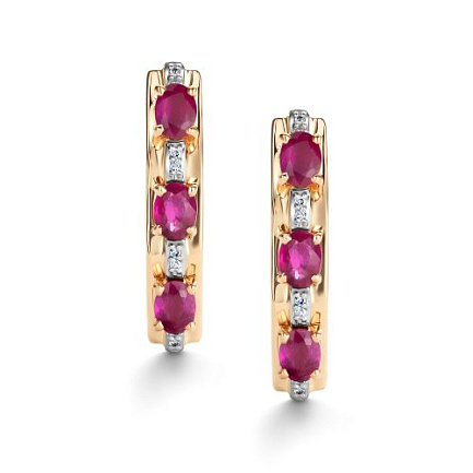 Серьги с английским замком из красного золота с бриллиантами