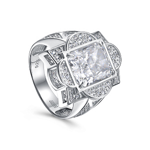 Кольцо из серебра с бриллиантом, фианитами