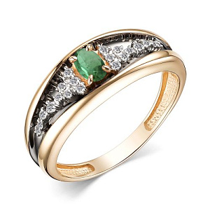 Кольцо из красного золота с бриллиантами, изумрудом