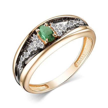 Кольцо из красного золота с бриллиантами, изумрудом