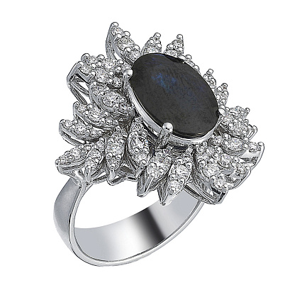 Кольцо из белого золота с бриллиантами, сапфиром