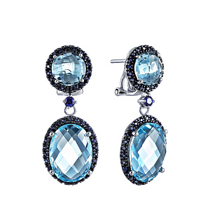 Серьги из белого золота с сапфирами, топазами