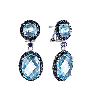 Серьги из белого золота с сапфирами, топазами