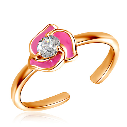 Кольцо для дочки из красного золота с фианитом и эмалью