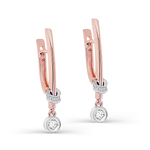 Серьги с английским замком из красного золота с бриллиантами