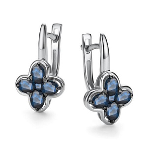Серьги с английским замком из белого золота с сапфиром