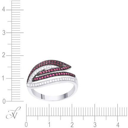 Кольцо из белого золота с бриллиантами, рубинами
