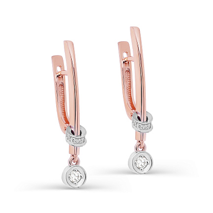 Серьги с английским замком из красного золота с бриллиантами