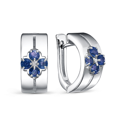 Серьги с английским замком из серебра с сапфирами