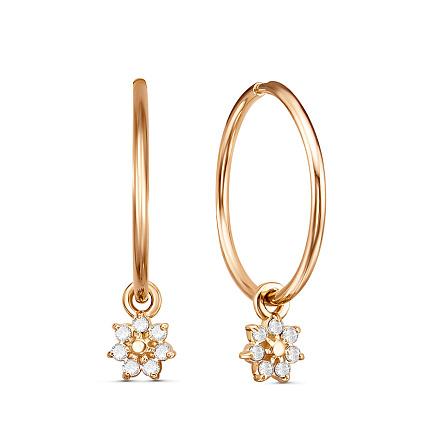 Серьги детские из красного золота с фианитами