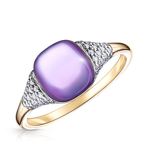 Кольцо из желтого золота с бриллиантами, аметистом