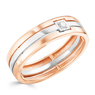 Кольцо обручальное из комбинированного золота с бриллиантом