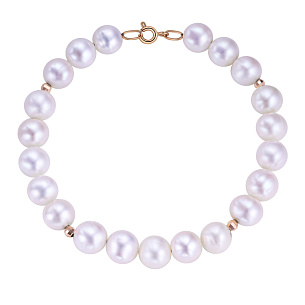 Браслет декоративный из красного золота с жемчугом