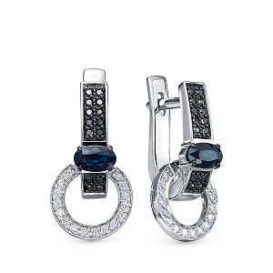 Серьги из белого золота с бриллиантами, сапфирами