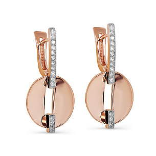 Серьги с английским замком из красного золота с бриллиантом