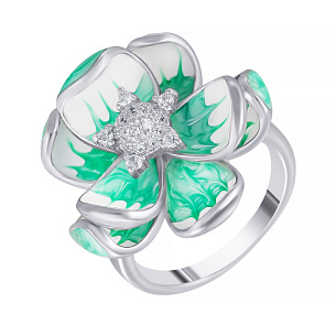 Кольцо из серебра с фианитом, эмалью