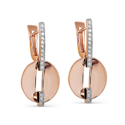 Серьги с английским замком из красного золота с бриллиантами