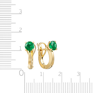 Серьги с английским замком из желтого золота с изумрудами