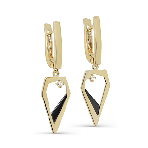 Серьги с английским замком из желтого золота с бриллиантом